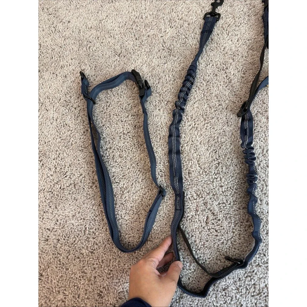 Hands Free Dog Leash With Zipper Pouch Black & Navy Blue
